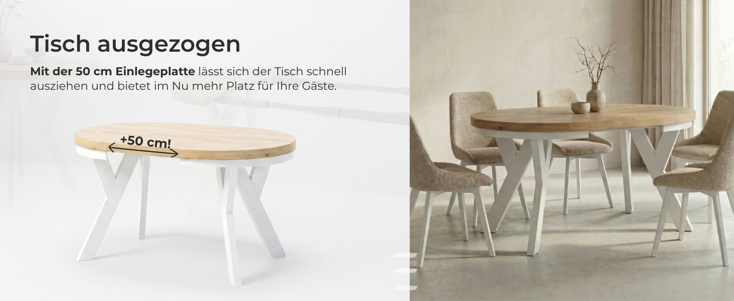 Esstisch rund ausziehbar Massivholz ausgezogen